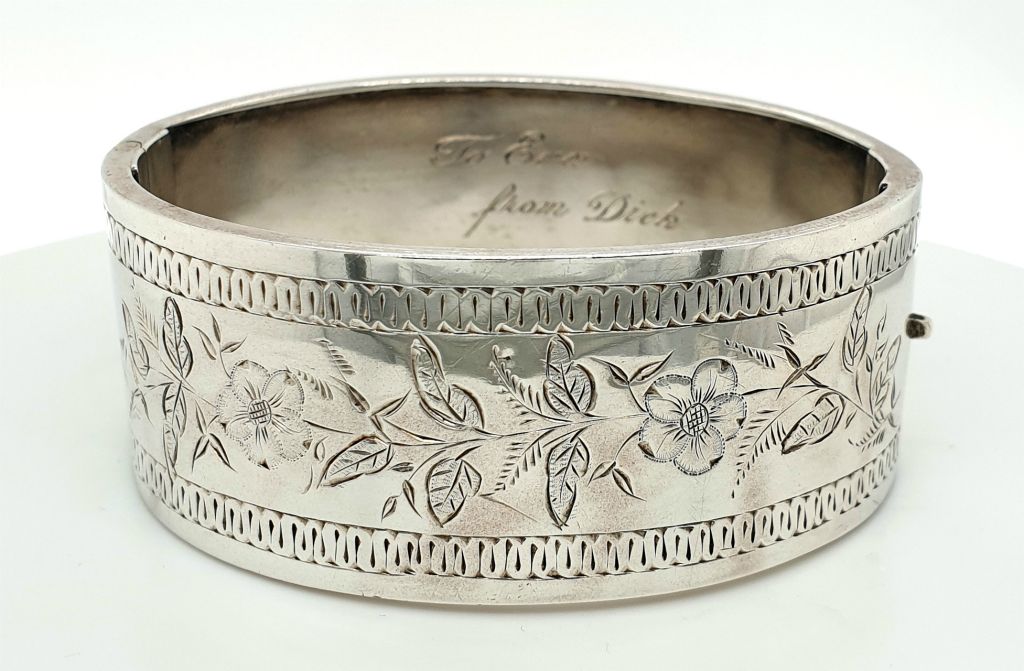 Sterling Silver Engraved Cuff Bangle C1890 25mm Wide (13074)