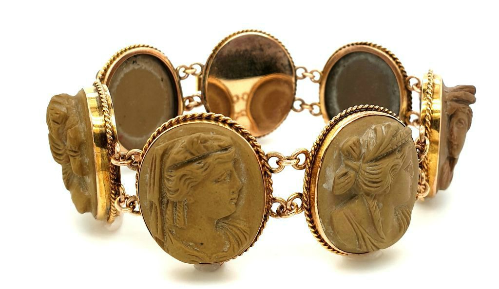 9ct Yellow Gold Antique Pompeii Cameo Lava Bracelet (16370)