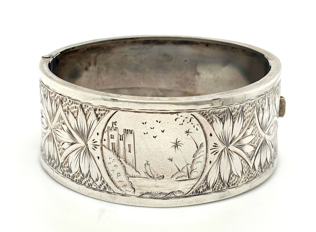 Sterling Silver Engraved 25mm Cuff Bangle (18030)