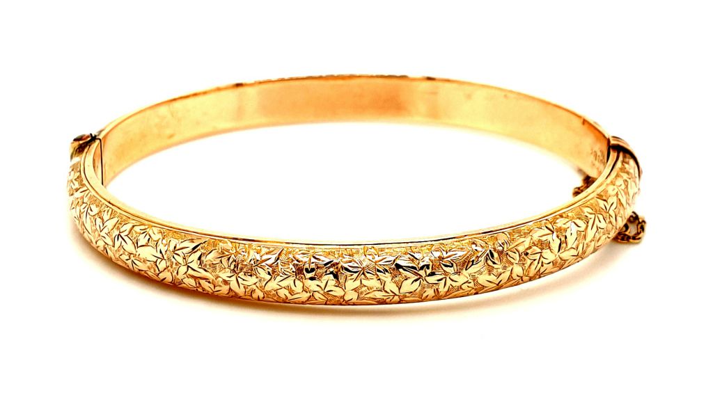9ct Rose Gold Engraved Bangle Hallmarked Chester 1899 (18856)