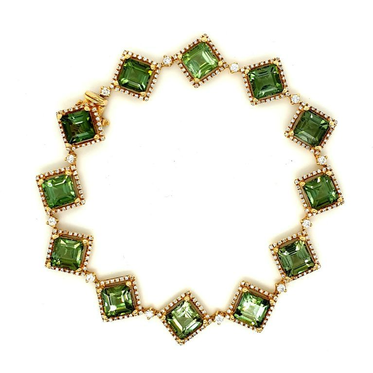 18ct Yellow Gold Green Tourmaline = 14.8ct and Diamond 1.08ct GH SI (20044)