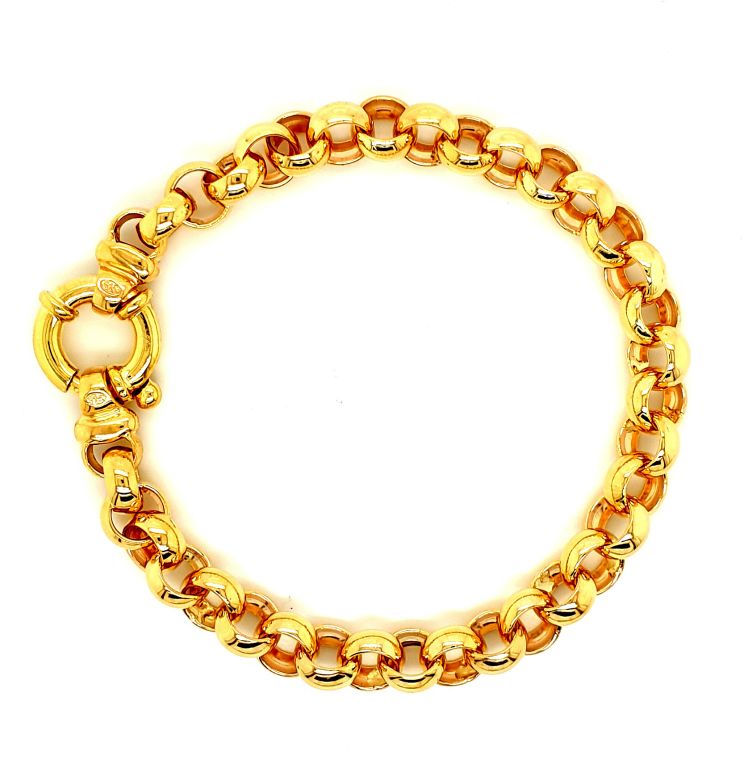 9ct Yellow Gold Belcher Link Bracelet Length 200mm 7.5mm Diameter Link 21.78grm (21325)