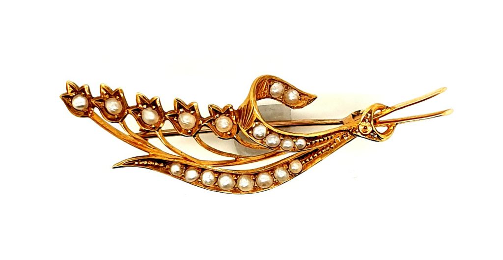 9ct Yellow Gold Seed Pearl Brooch 50x15mm (12552)