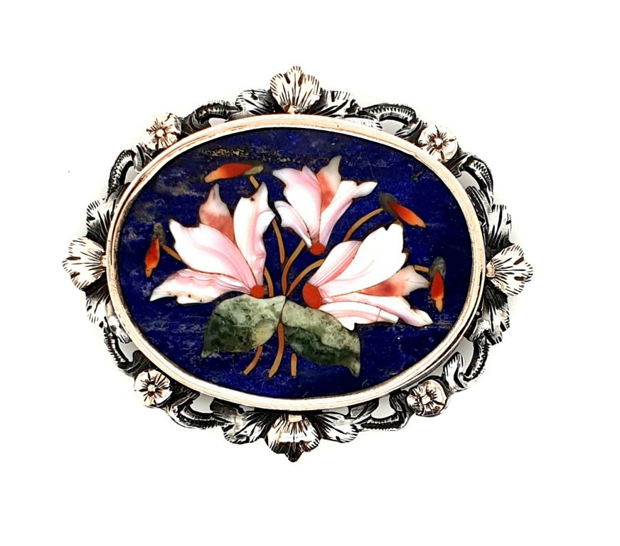 Sterling Silver & 9ct Gold Petra Dura Brooch 46x39mm (19125)