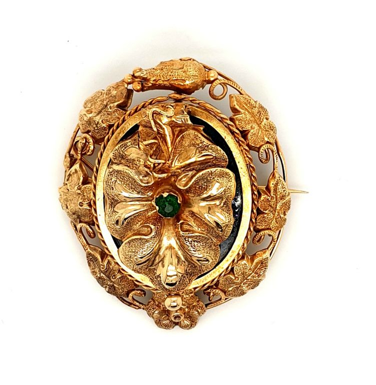 15ct Yellow Gold Paste Set 1860-70's Front Opening Locket Brooch (19091)