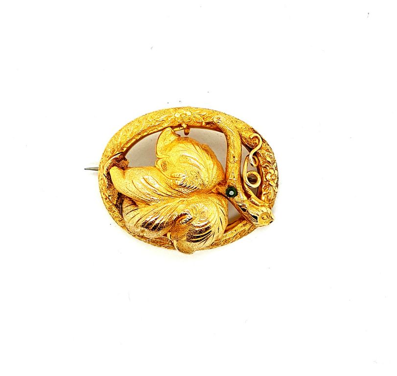 15ct Yellow Gold Emerald Colonial Australian Brooch C1860 (32x27mm) (19491)