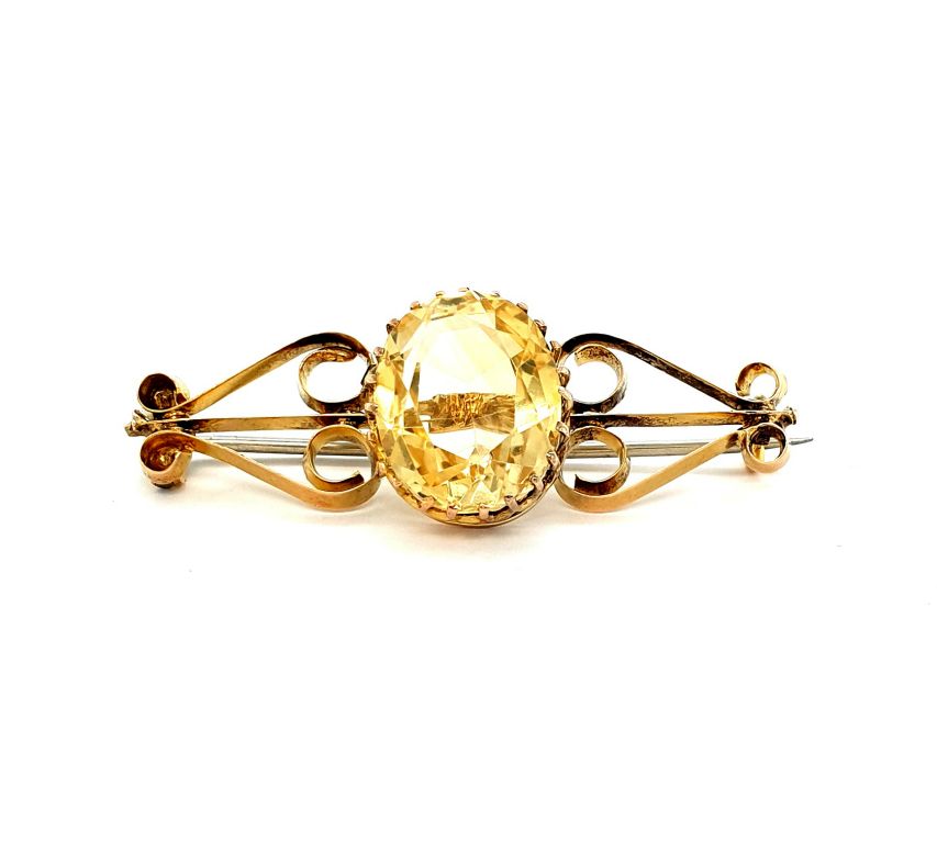 15ct Yellow Gold Citrine 8ct Brooch 45x16mm (20460)
