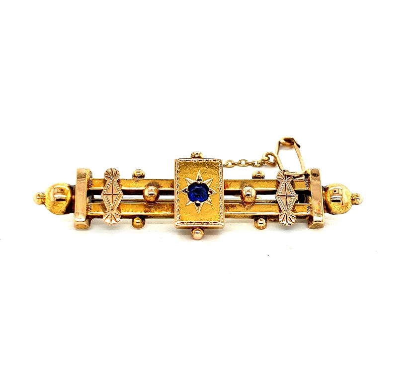 15ct Yellow Gold Sapphire (0.15ct) Shield Bar Brooch by Willis 49x14mm (22465)