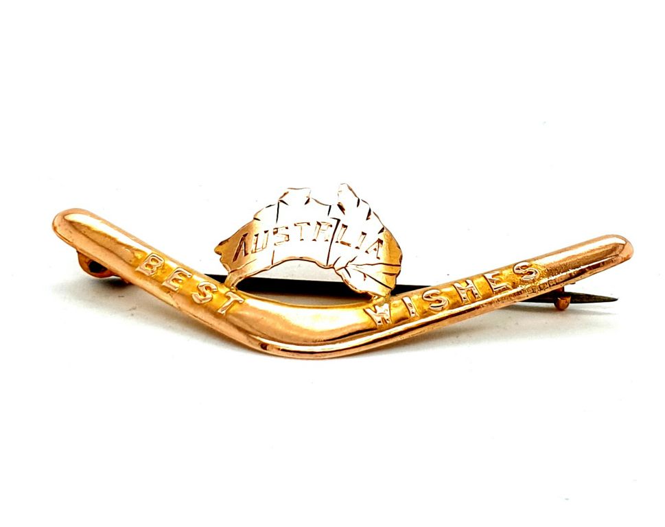 9ct Yellow Gold Australia Map Best Wishes Brooch By Willis Aust (52x20mm) (2446)