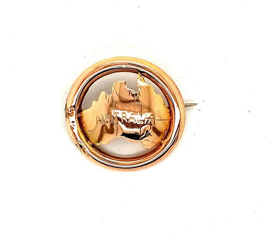  9ct Rose Gold Australia Map Brooch (23.5mm diameter) (3289)