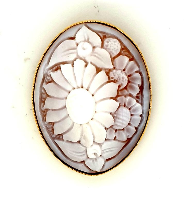18ct Yellow Gold Hardstone Cameo Brooch 36x28mm (4365)