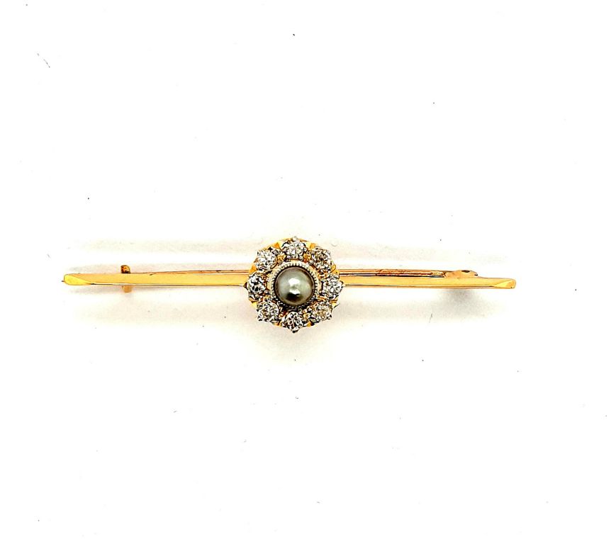 15ct Yellow Gold Diamond (0.40ct GH SI) Pearl 4.5mm Brooch 50x11mm (8209)