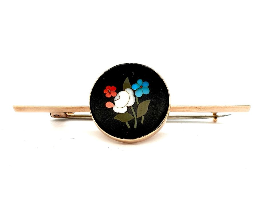 9ct Yellow Gold Petra Dura (19mm diameter) Brooch 55x19mm (8661)