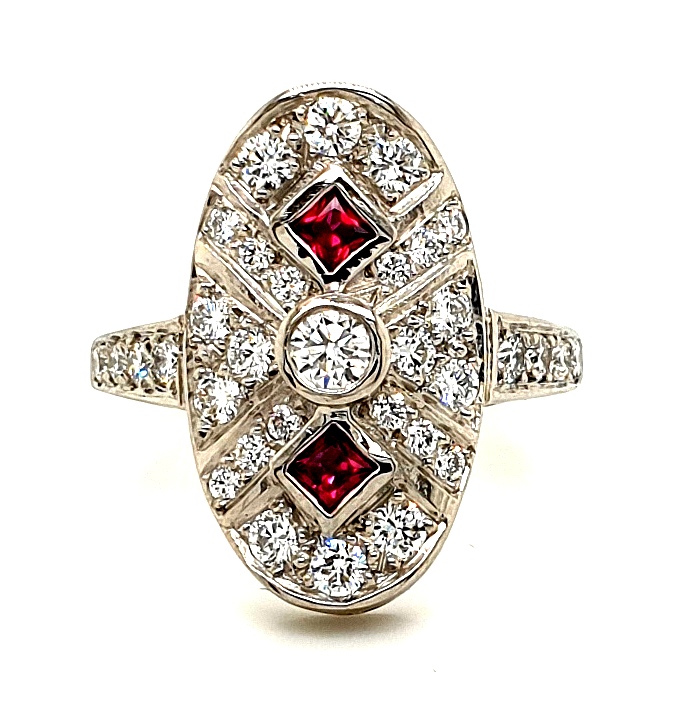 Platinum Diamond 0.87ct FG VS-SI Total Ruby 0.20ct Total Plaque Ring (12028)