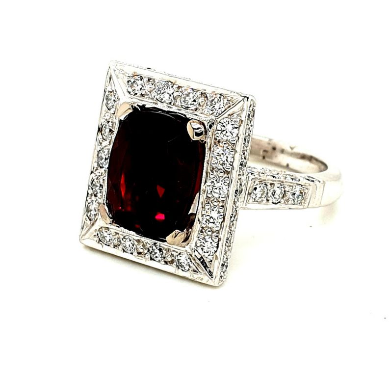 18ct White Gold Large Garnet (5.15ct) and Diamond (1.86ct GH SI) Cocktail Ring (12676)