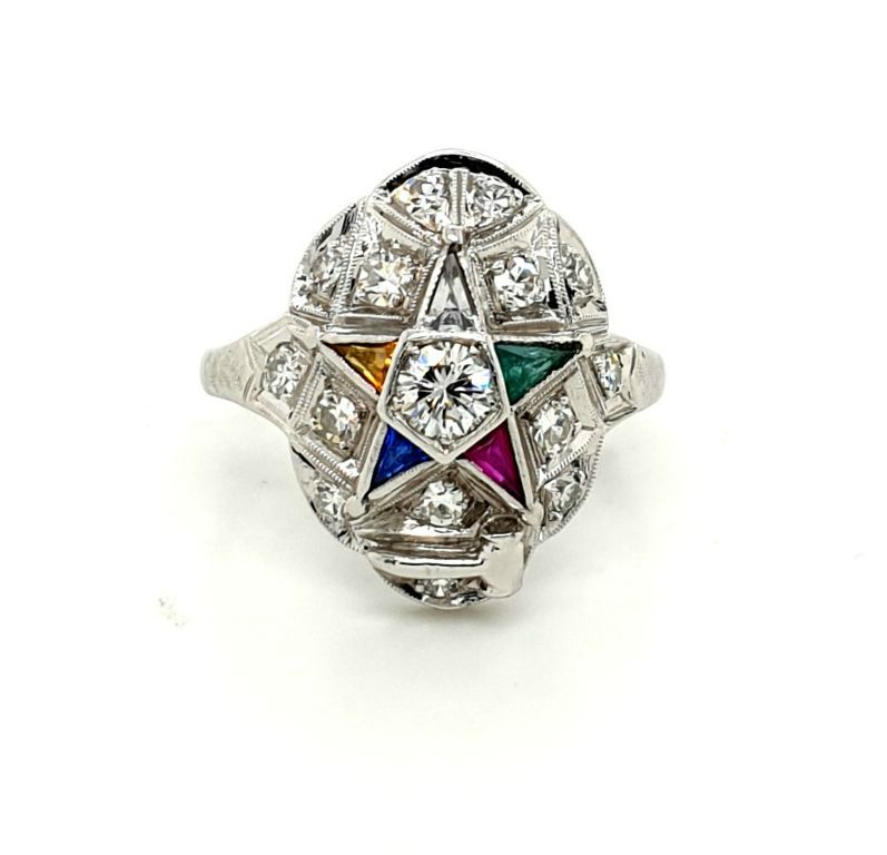 14ct White Gold Diamond = 0.58ct and Synthetic Stones (12987)