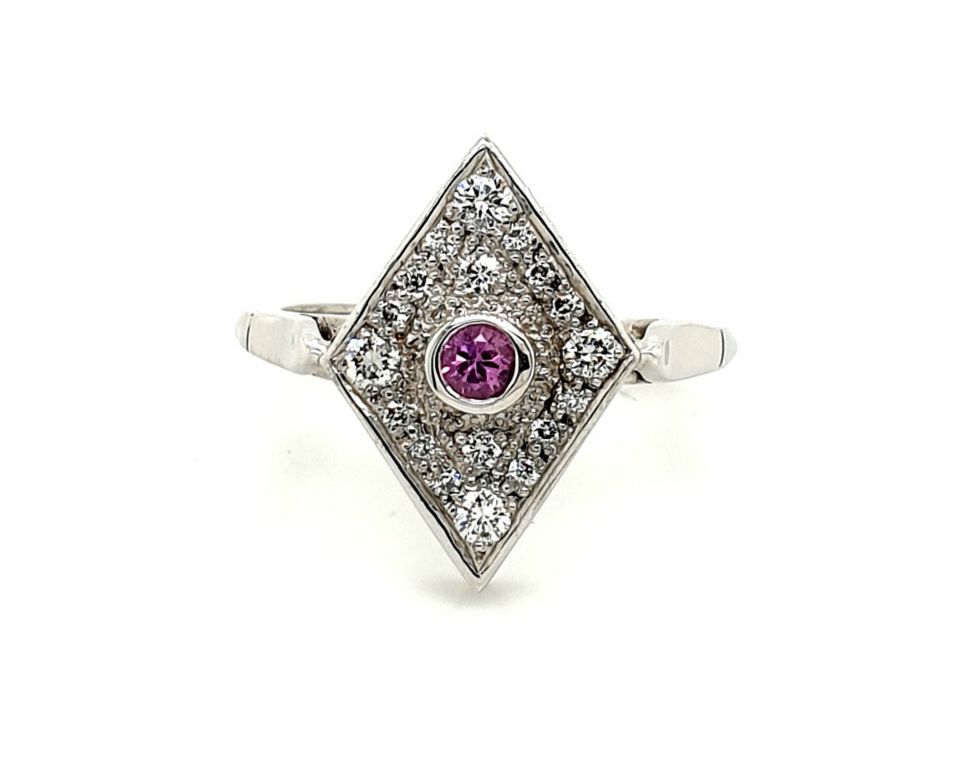 18ct White Gold Pink Sapphire 0.15ct and Diamond 0.48ct GH SI (13185)