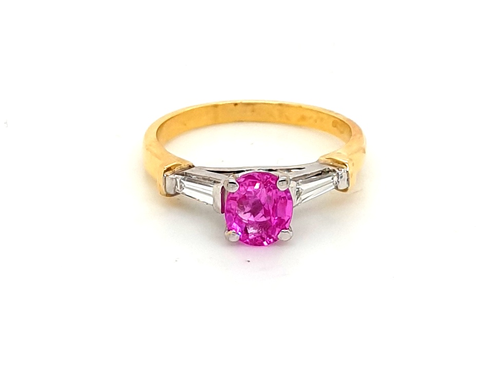18ct Yellow Gold Pink Sapphire 0.85ct and Diamond 0.30ct GH VS Ring (13420)