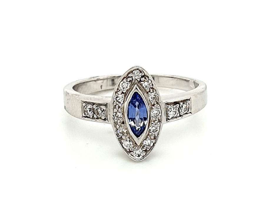 18ct White Gold Ceylon Sapphire 0.35ct and Diamond 0.20ct GH VS Ring (15871)