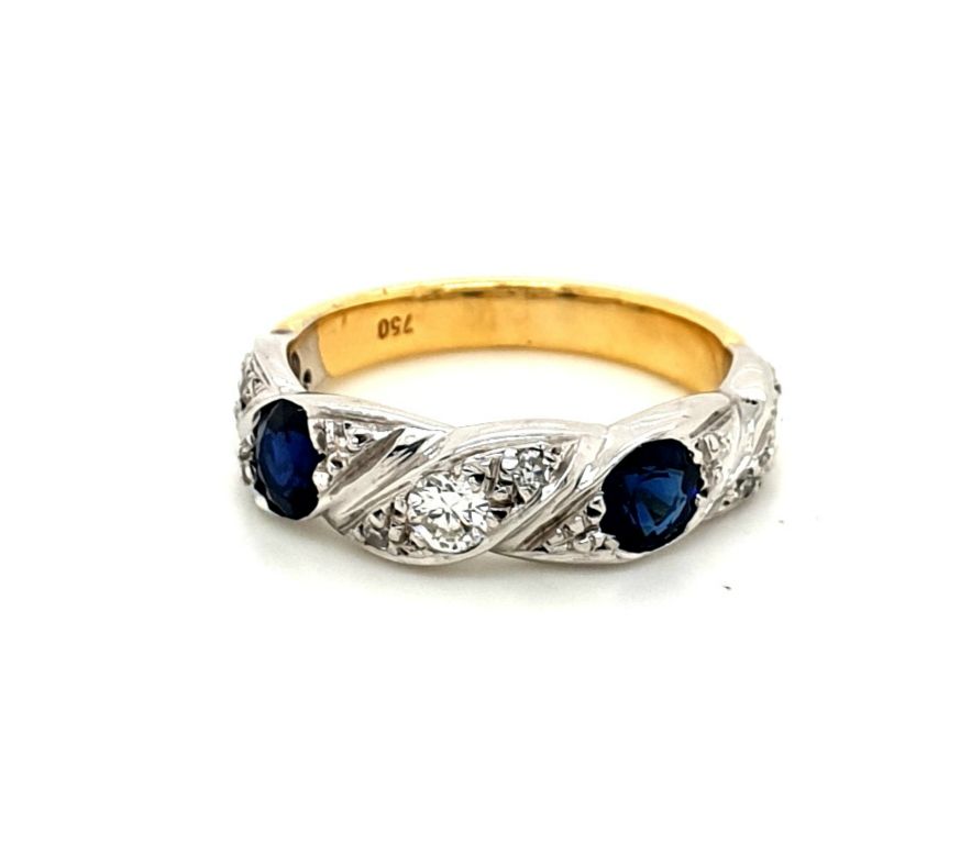 18ct Yellow Gold Sapphire 2x0.36ct and Diamond 0.70ct Total G SI (17406)