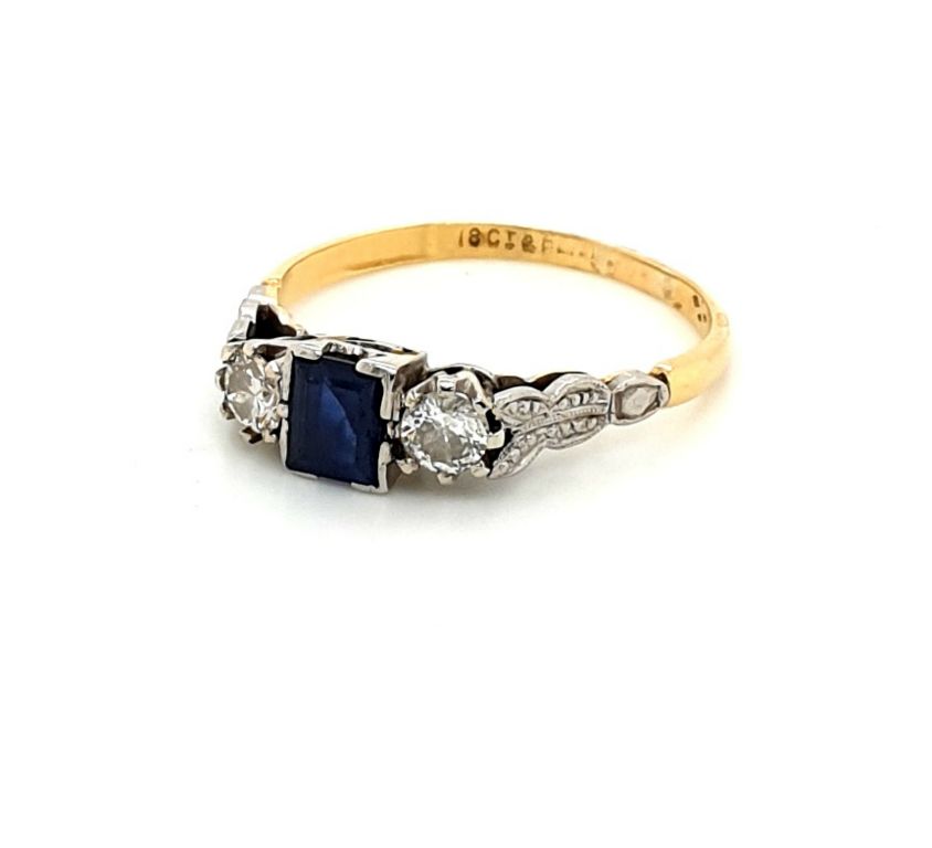 18ct Yellow Gold Platinum Set Sapphire 0.40ct and Diamond 2x 0.15ct GH SI (17866)