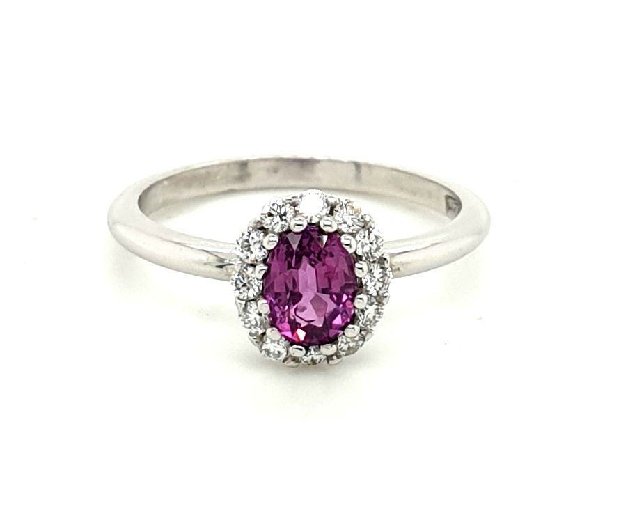 18ct White Gold Pink Sapphire 1.01ct Diamond 12x 0.02ct F SI (18807)