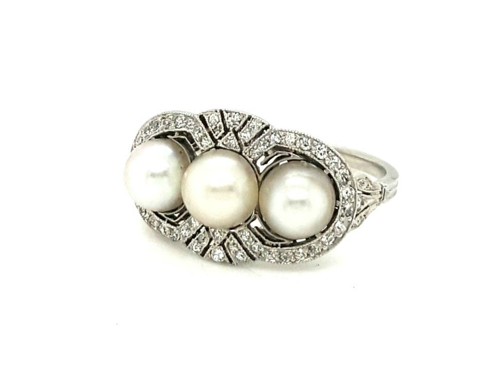 Platinum Diamond = 0.54ct FG SI and Pearl Ring - (20475)