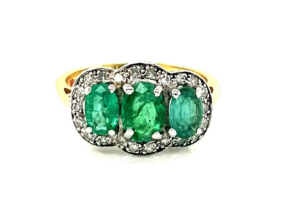 18ct Yellow Gold 9ct White Gold Set Emerald = 1.50ct Diamond = 0.22ct GH SI-P1 (20502)