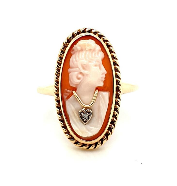 9ct Yellow Gold Diamond Cameo Ring (20640)