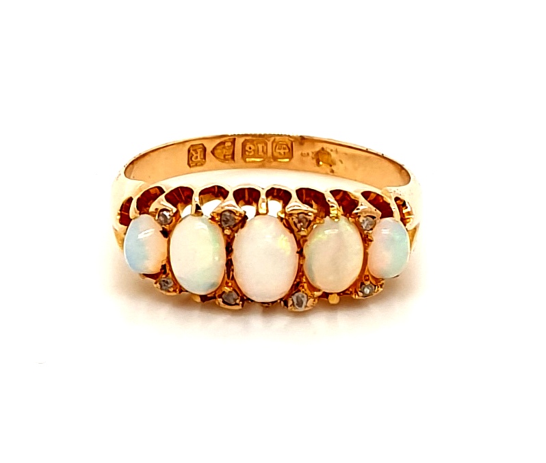 18ct Rose Gold Solid Opal and Diamond Ring Hallmarked Chester 1900 (20957)