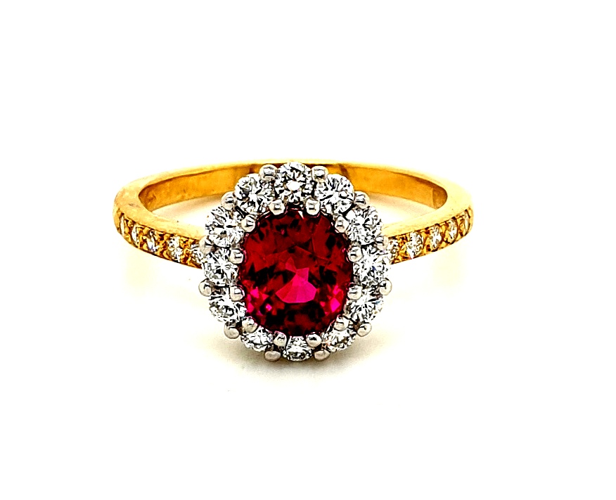 18ct Yellow Gold Platinum Set Burmese Ruby 1.53ct and Diamond 0.63ct F SI (21230)