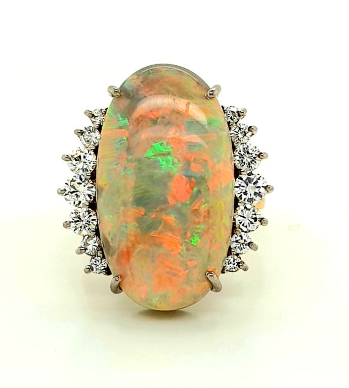 18ct Yellow Gold Solid Opal (11.54ct) and Diamond (0.72ct FG VS2-SI) Ring (21430)