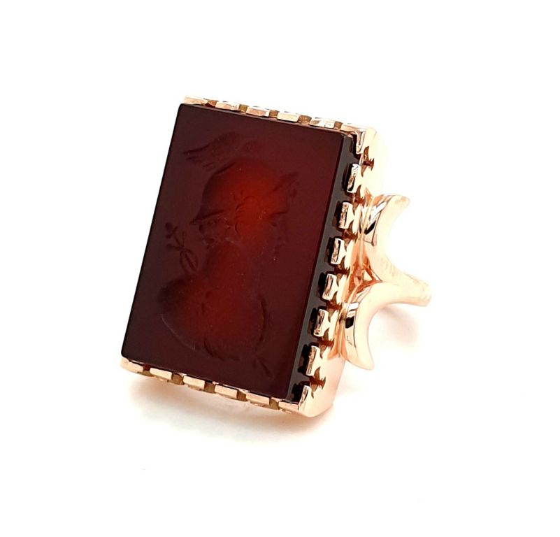 9ct Rose Gold Carnelian Intaglio of Hermes (19.70x14.10mm) Ring (21476)