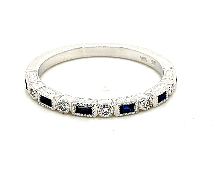 18ct White Gold Sapphire (TSW=0.15ct) and Diamond (TDW=0.05ct GH SI) Stacker Ring (21499)