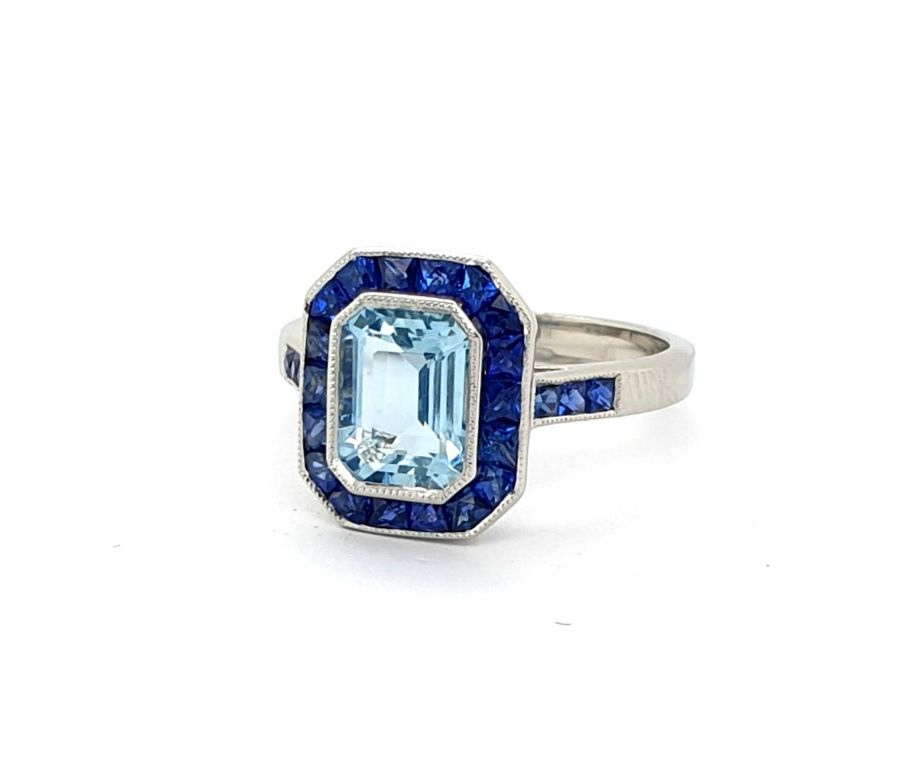Platinum Aquamarine 1.50ct and Sapphire 2.85ct total Ring (22377)