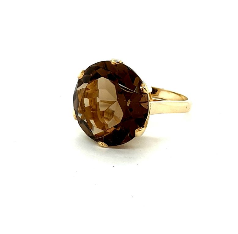 9ct Yellow Gold Smokey Quartz (14ct) Ring  Hallmark London 1975 (22403)