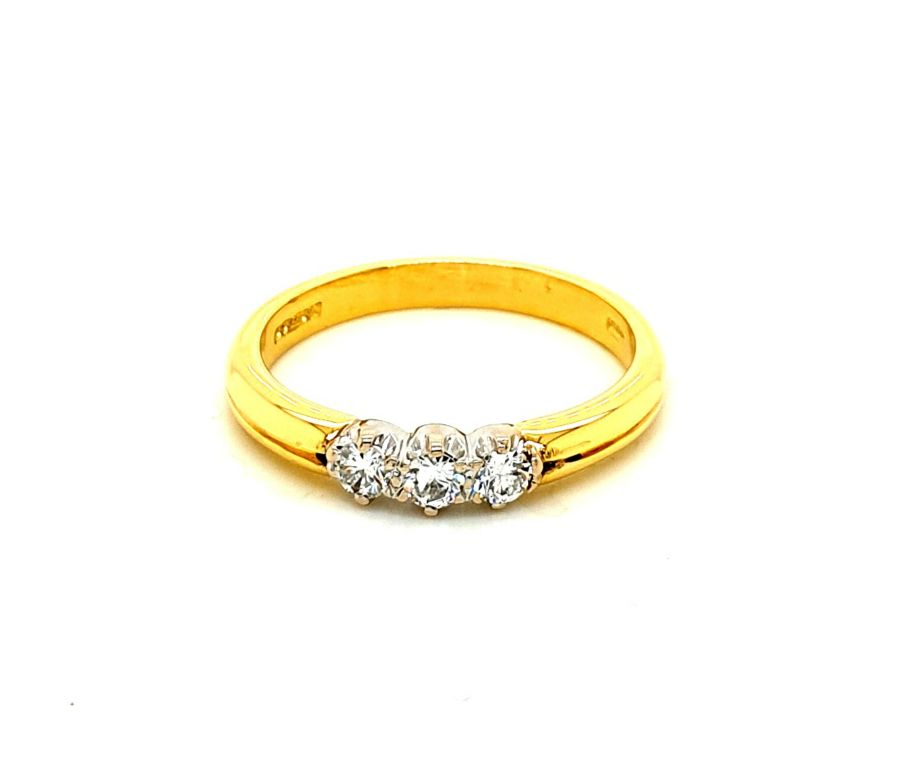18ct Yellow Gold Diamond (3x 0.05ct GH SI) Three Stone Ring (14486)