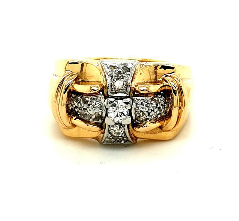 18ct Yellow Gold Platinum Set Diamond =0.53ct H-I P1 French Hallmarked Ring (17917)