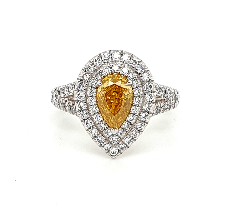 18ct White Gold Fancy Yellow Diamond (1.03ct) and White Diamond (0.85ct G VS) Ring (21260)