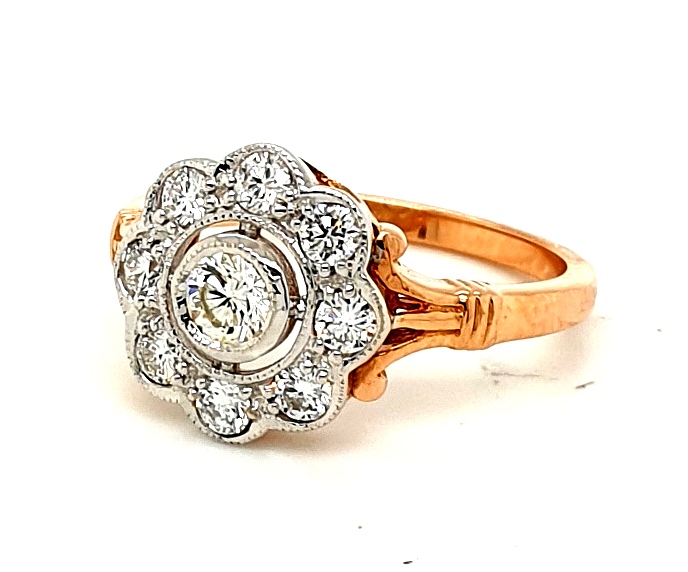 18ct Rose Gold Diamond (1x0.23ct GH VS 8x 0.07ct FG SI) Cluster Ring (12mm diameter) (21797)