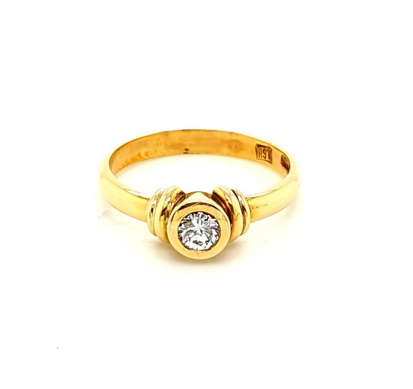 18ct Yellow Gold Diamond (0.21ct H SI) Bezel Set Solitaire Ring (386)
