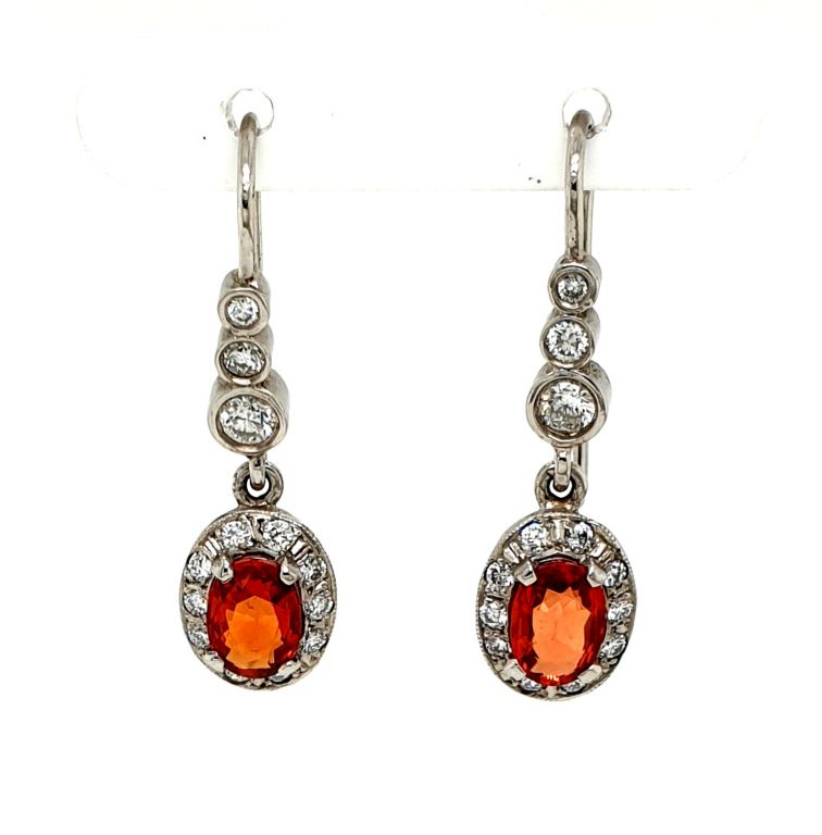 18ct White Gold Orange Sapphire 1.90ct Total and Diamond 0.42ct FG SI (11285)