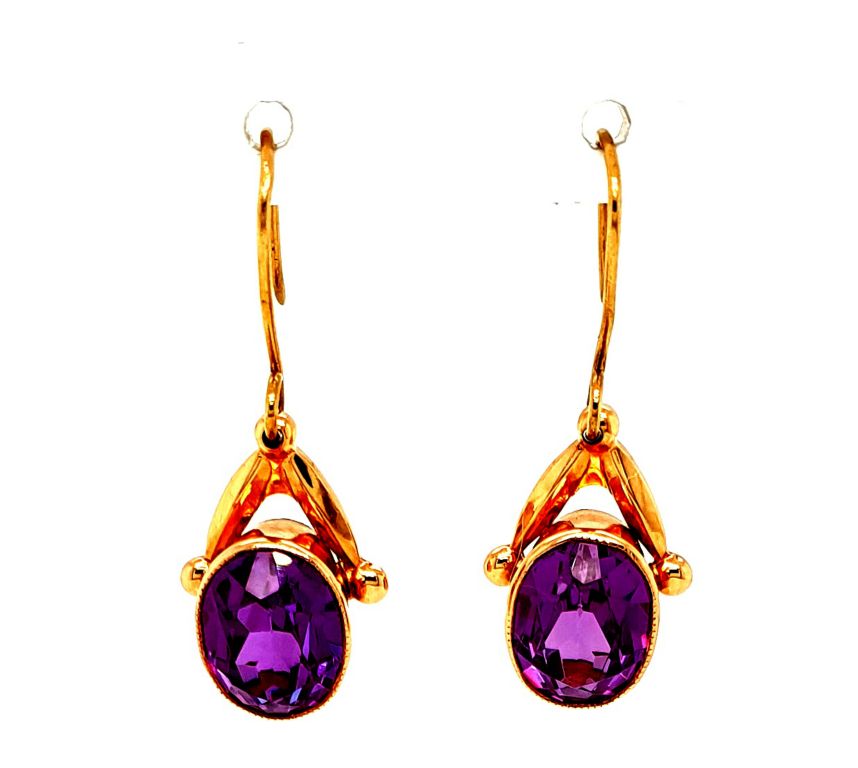 9ct Rose Gold Synthetic Alexandrite Earrings A=10x8mm (14647)