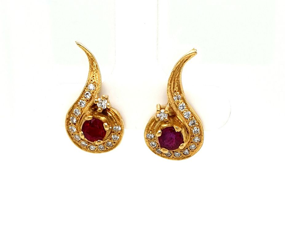 18ct Yellow Gold Ruby 0.90ct and Diamond 0.28ct GH VS Earrings (16131)