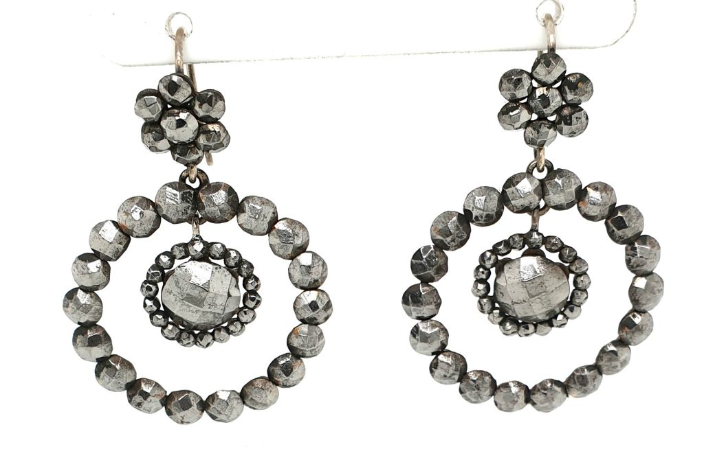 Antique Victorian Cut Steel Earrings 40mm long 28mm wide (17566)