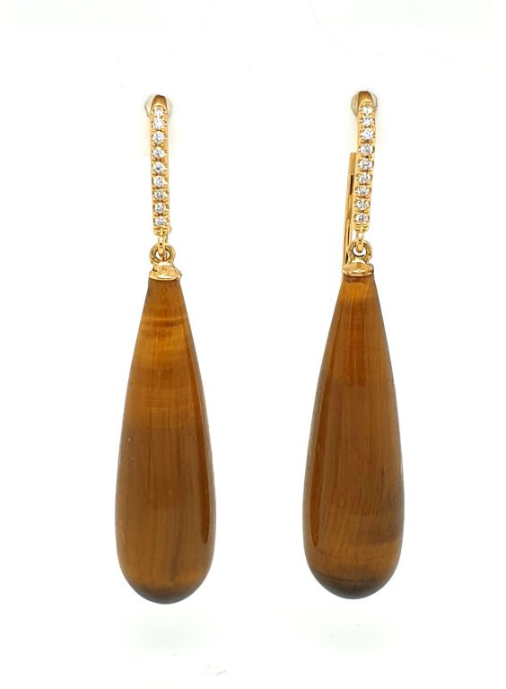 18ct Yellow Gold Tigers Eye (30x9mm) and Diamond (0.09ct total) GH SI (20621)