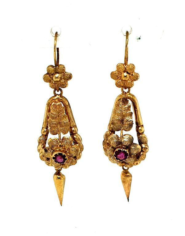 9ct Yellow Gold Rhodelite Garnet = 2x.07ct Earring Attributed to Lamborn and Wagner (20631)