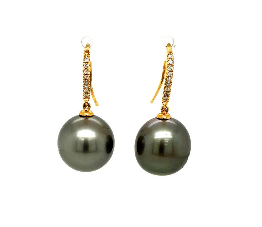 18ct Yellow Gold Tahitian Pearl 12.5-13mm and Diamond 18x 0.005ct H SI (20653)