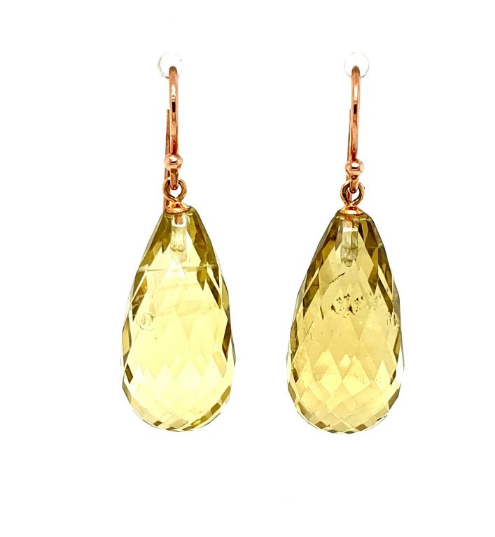 9ct Rose Gold Citrine Briolette 23X12mm Earrings (20677)