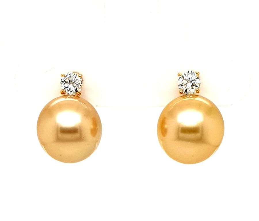18ct Yellow Gold South Sea Golden Pearl 9-9.5mm and Diamond 2x 0.10ct H-I SI (21220)
